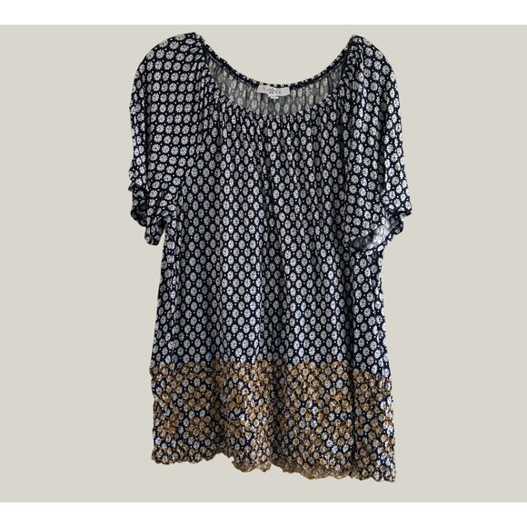Fever 2XBoho Chic Womens Blouse Blue & Brown Floral Pattern - Picture 4 of 7